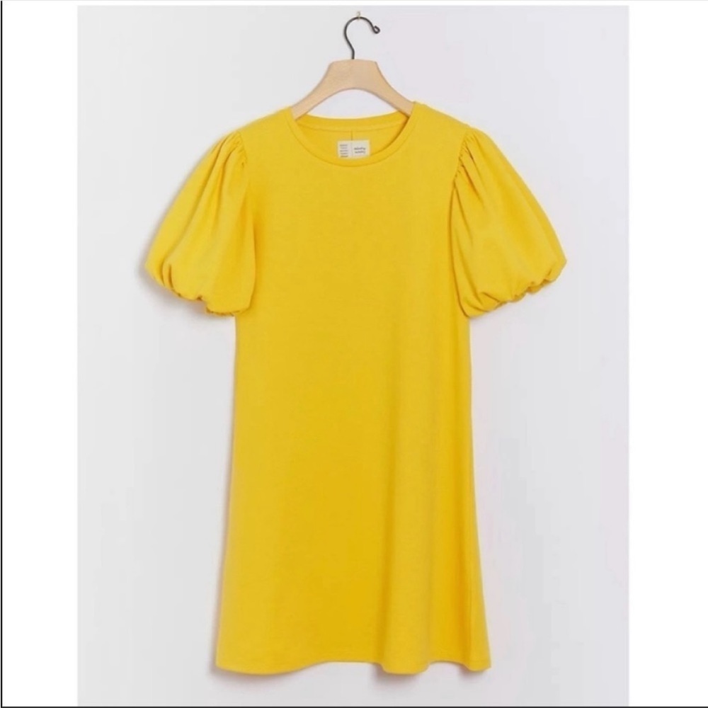 Anthropologie Sunny Day Puff Sleeve Tunic Dress Gold Yellow XS Casual Boho NWT